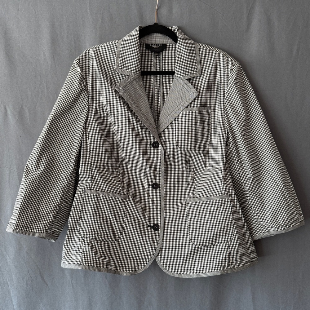 Talbots Cotton Gingham Blazer 16W Button Office Career